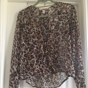 F21- plunging v animal print blouse
